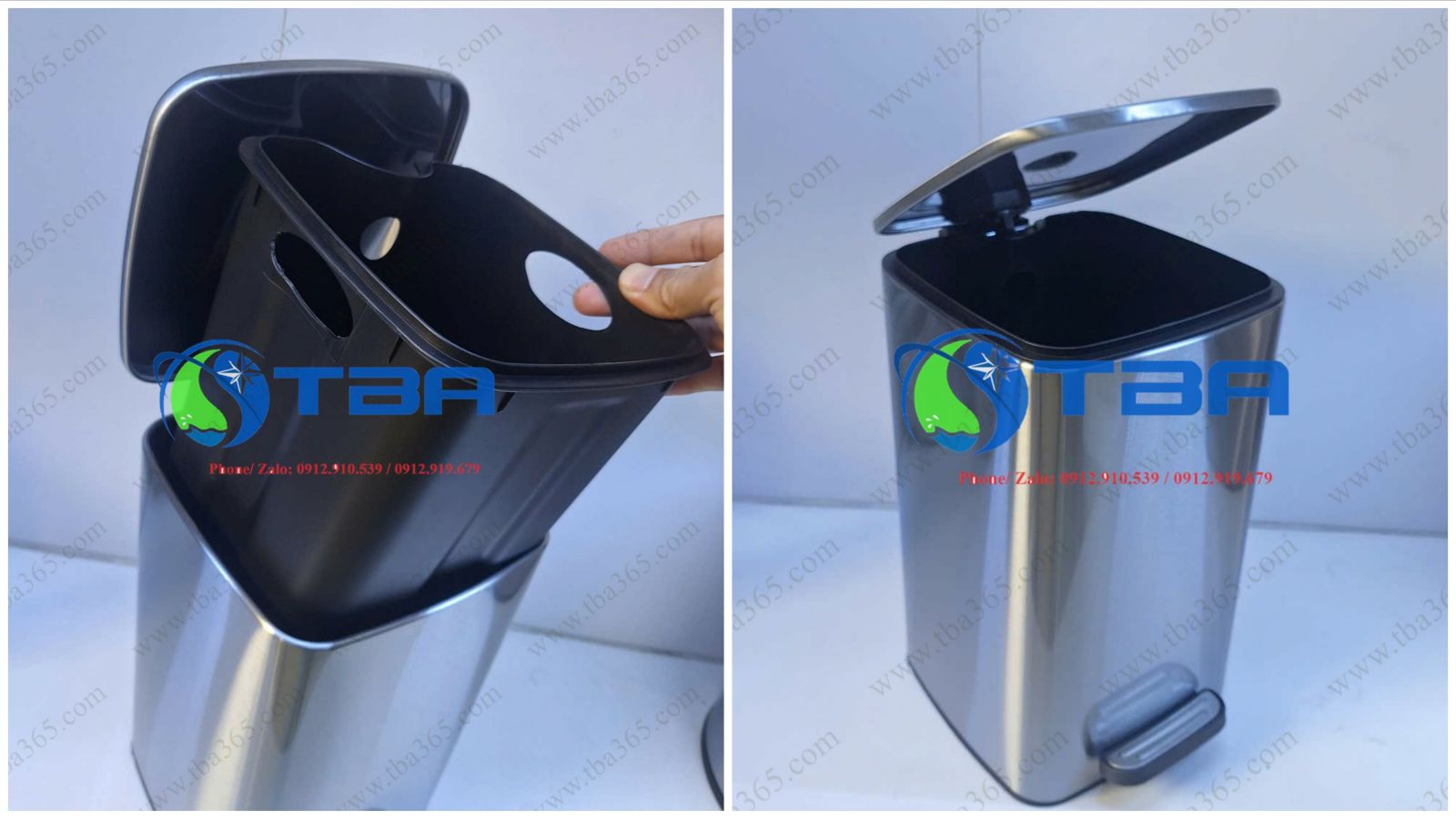 Thùng rác inox vuông 8L Á Châu chuyên dùng văn phòng, công sở