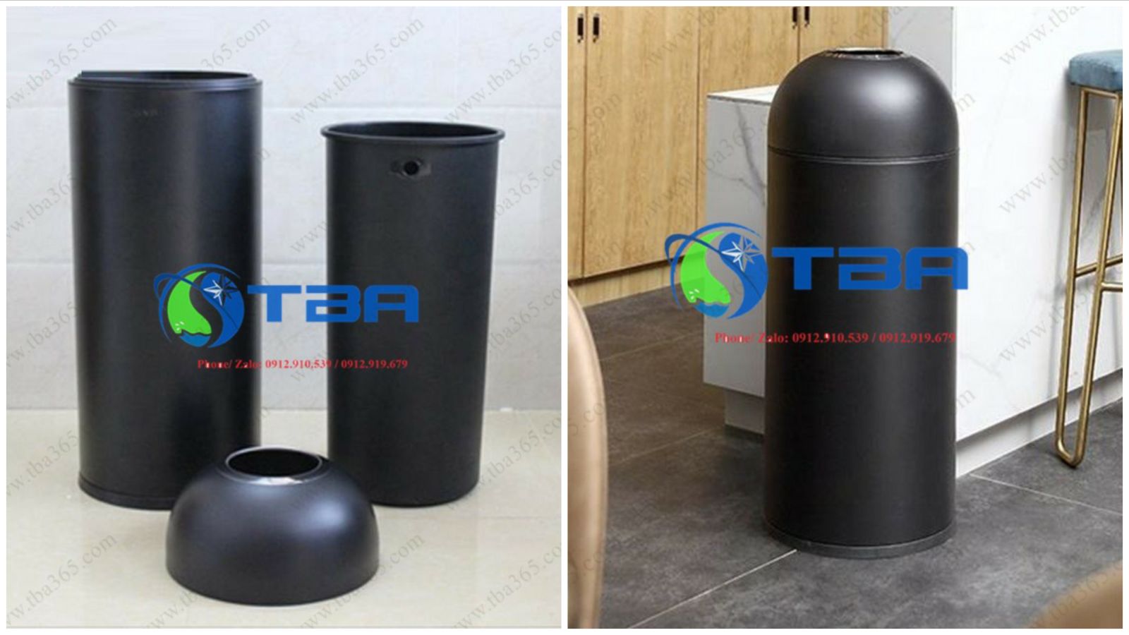 Thùng rác inox xi mạ màu đen cao cấp Á CHÂU