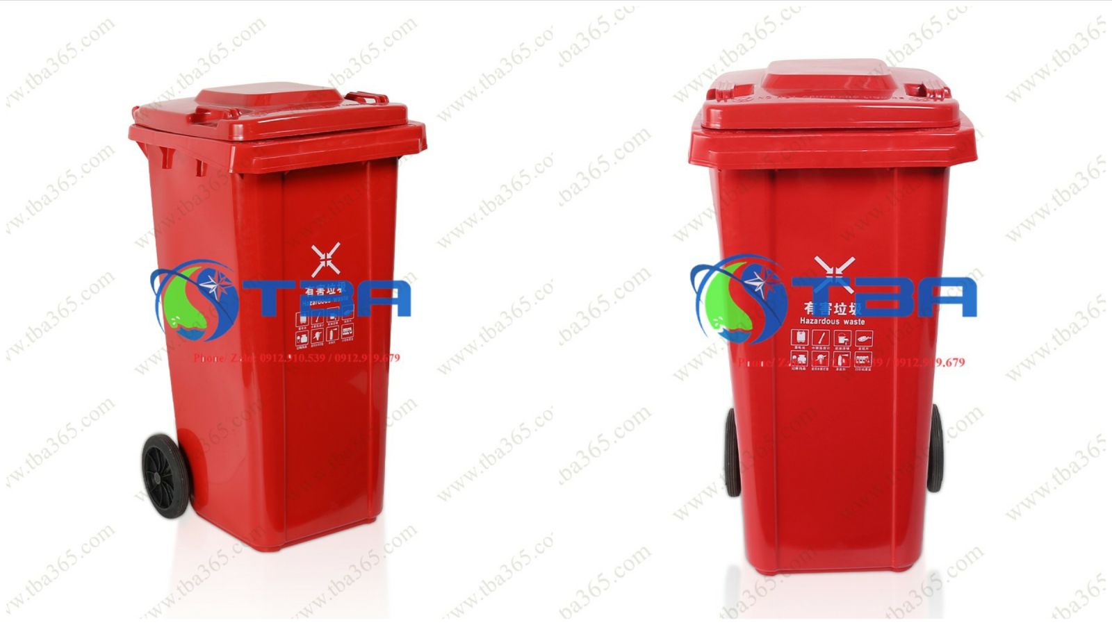 Thùng rác nhựa 120L màu đỏ chuyên dùng công nghiệp- Á CHÂU