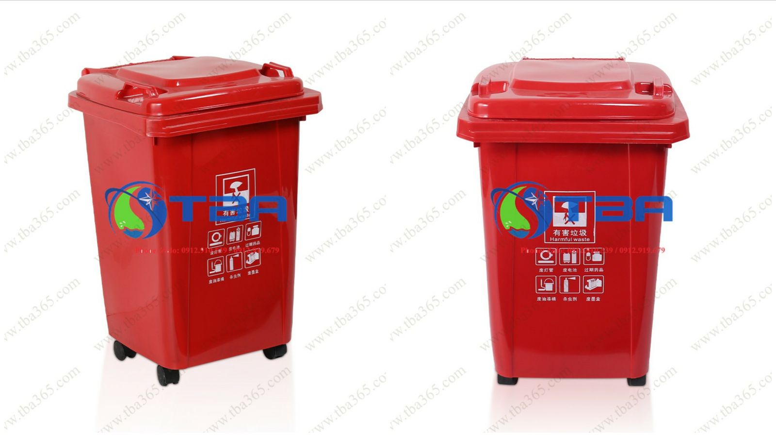 Thùng rác nhựa màu đỏ 60L cho gia đình