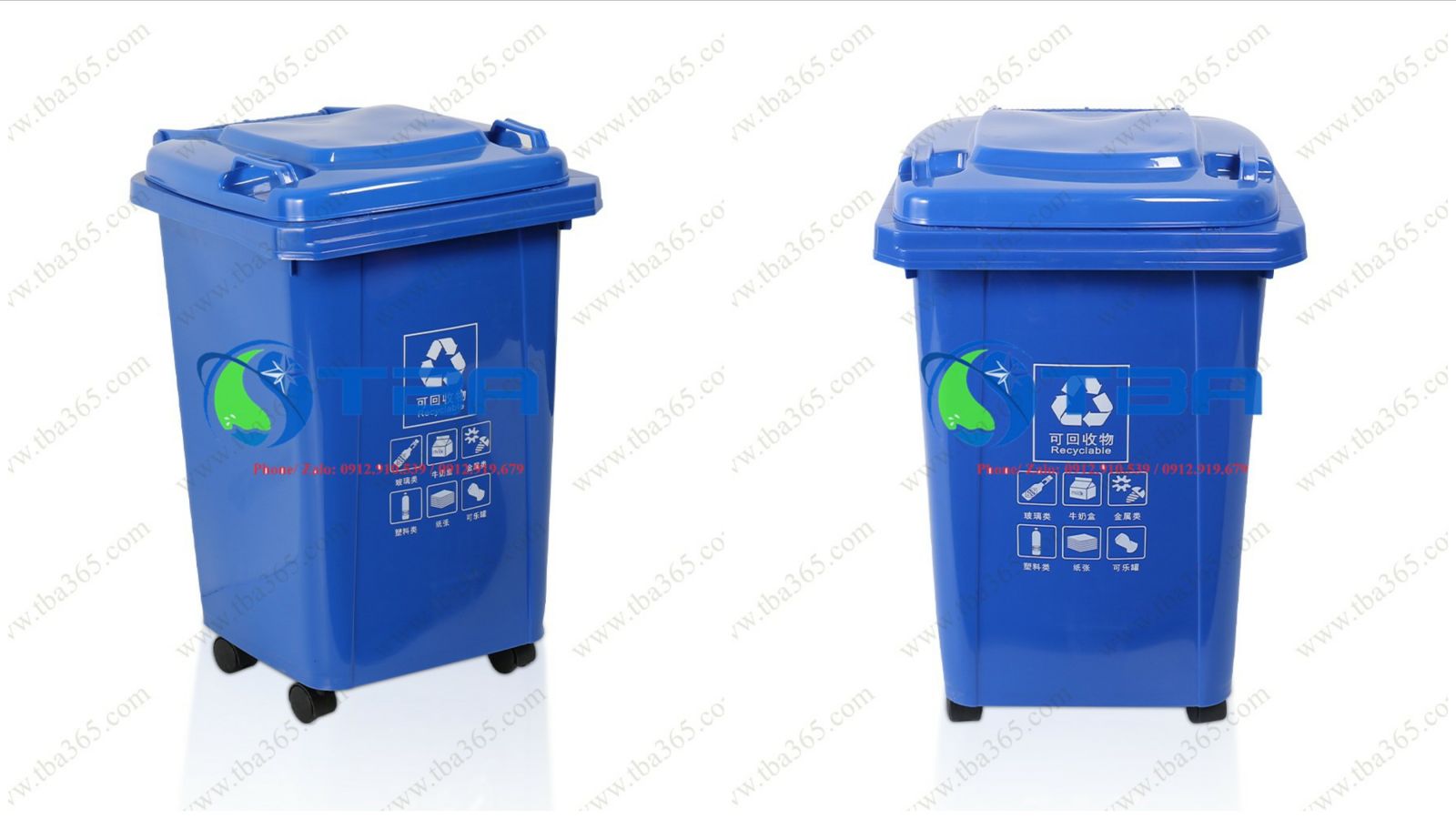 Thùng rác nhựa công nghiệp 60L màu xanh Da trời cho gia đình