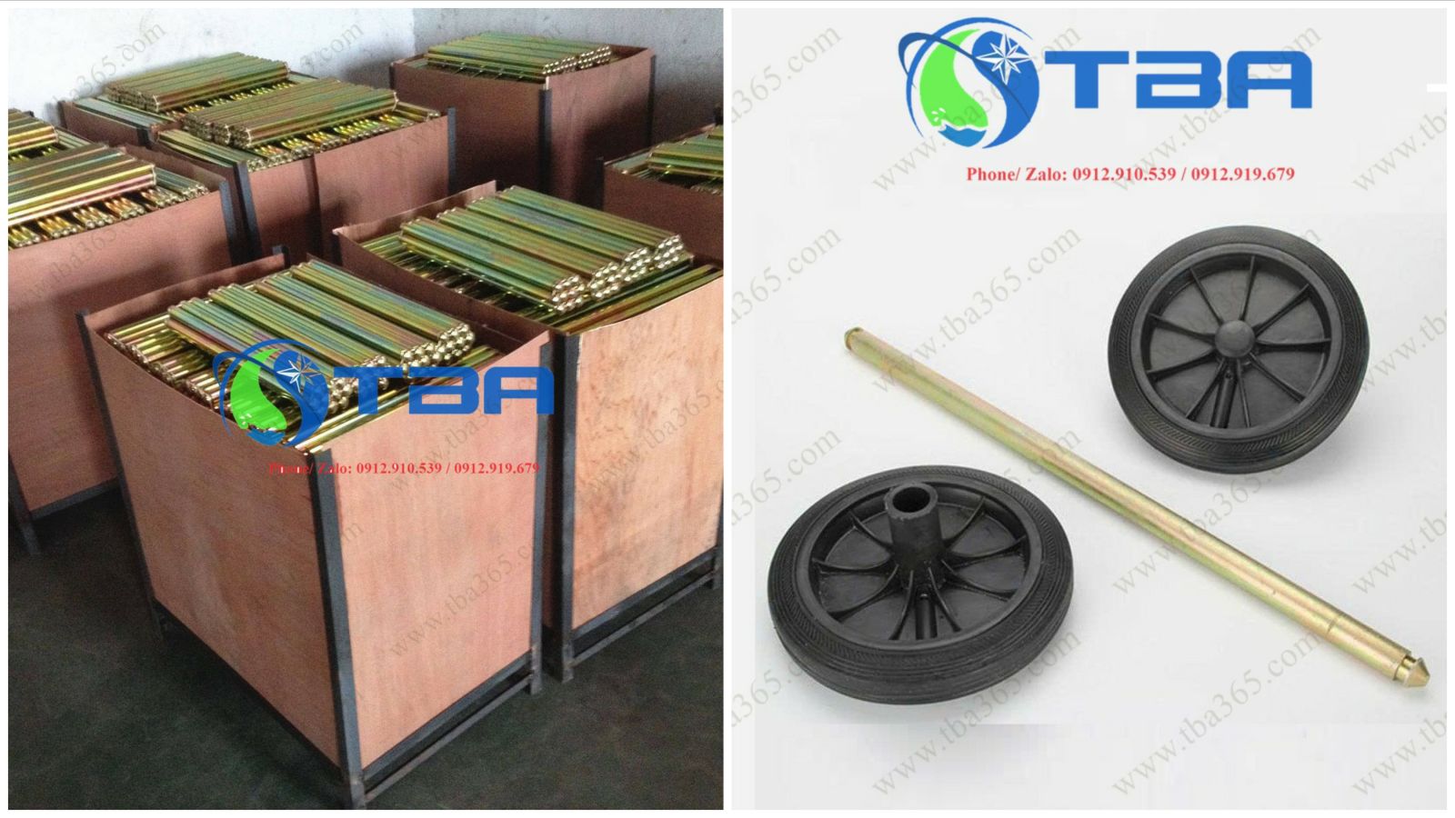 Bộ bánh xe thay thế cho thùng rác 240L có trục