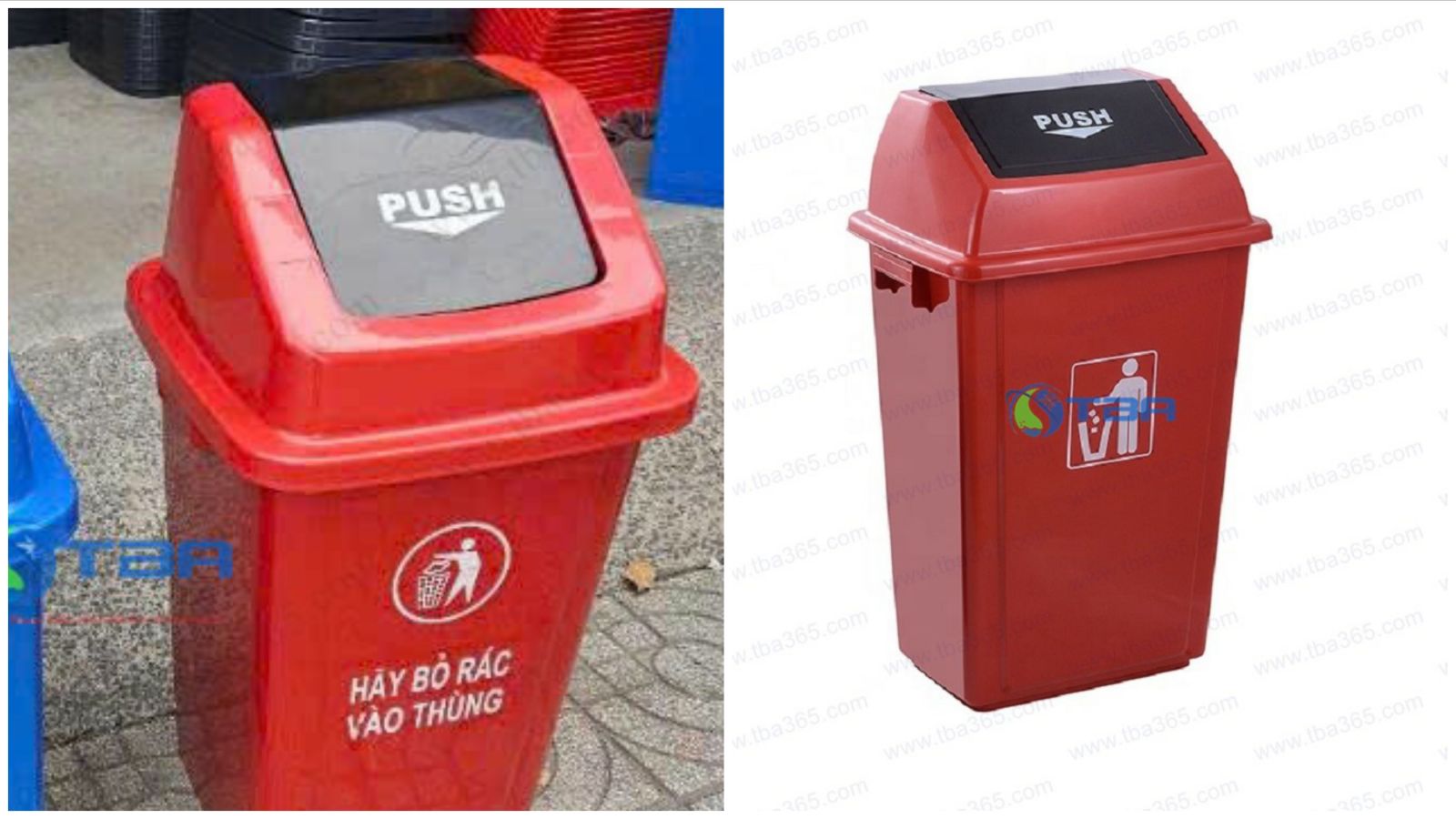 Thùng rác nhựa Á Châu 25L màu đỏ bập bênh cho nhà hàng 