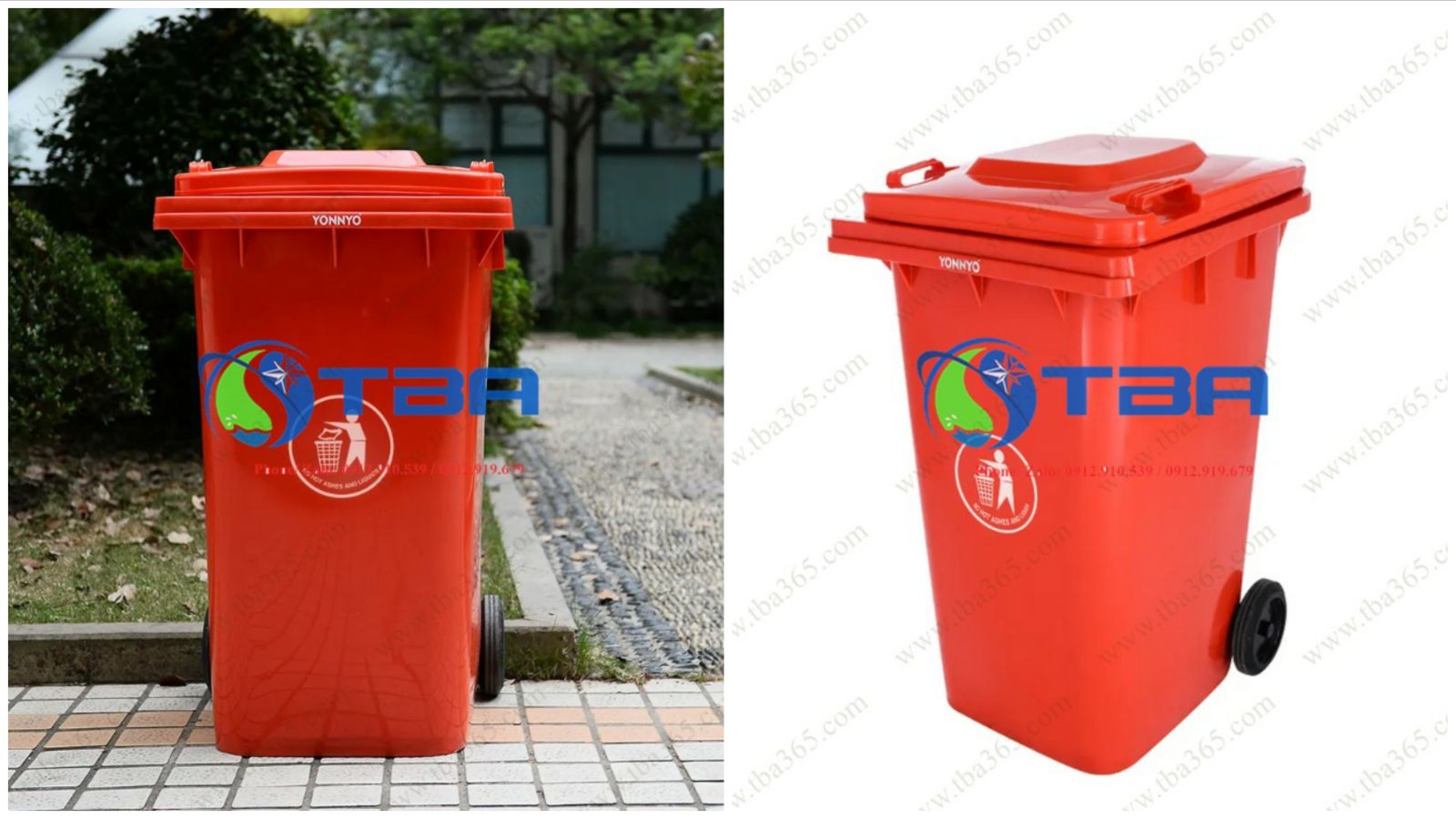 Thùng rác nhựa công nghiệp cao cấp màu đỏ 240 Lít