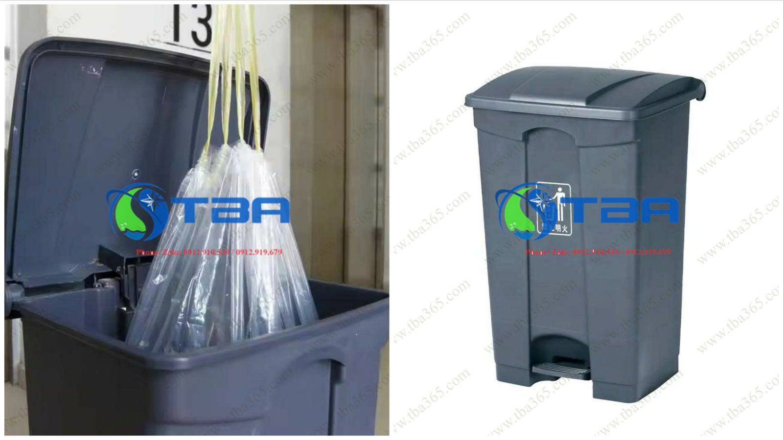 Thùng rác nhựa 45L mà xám cho gia đình, nhà hàng, khách sạn