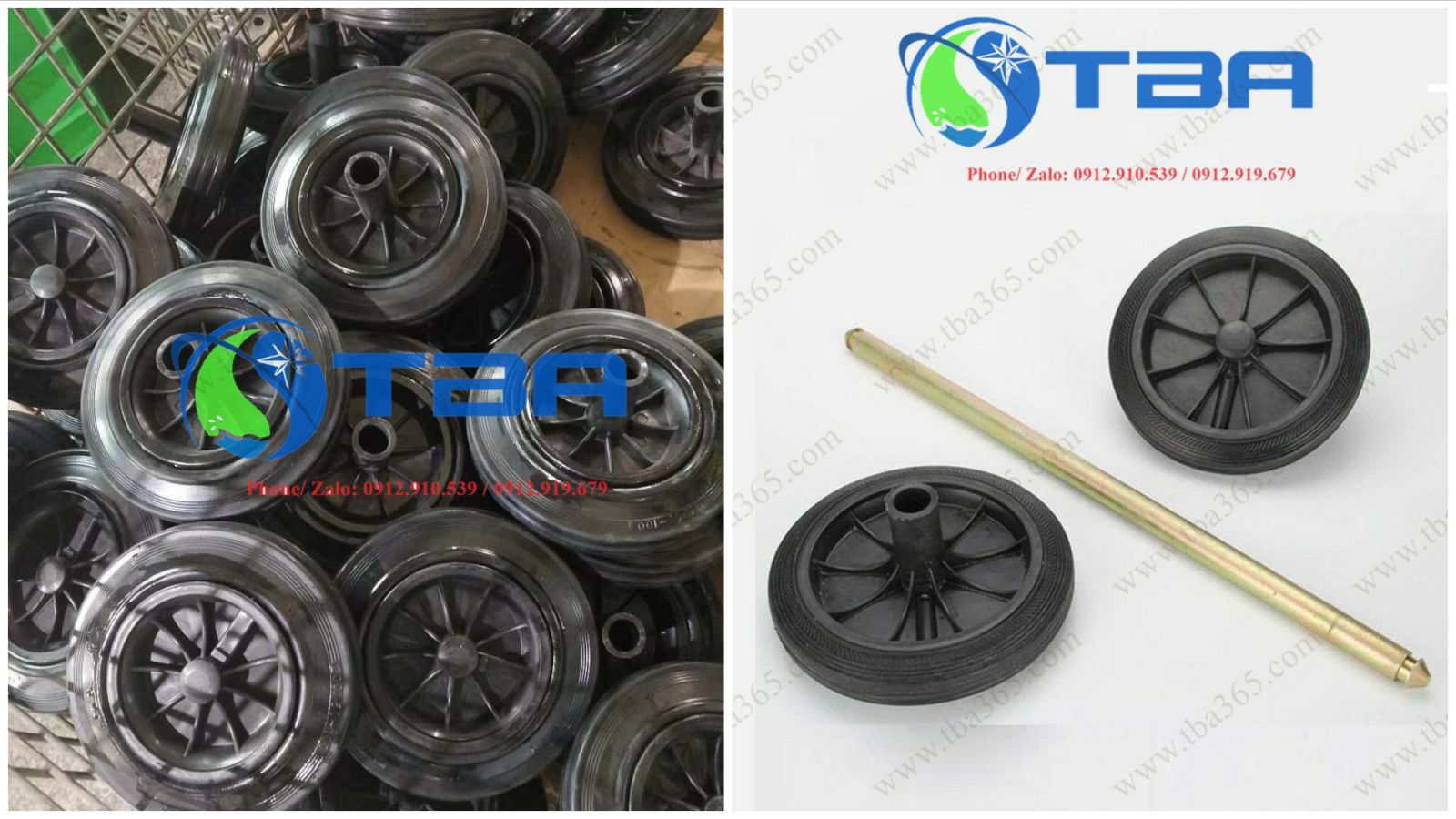 Bộ bánh xe thùng rác nhựa 120L có trục