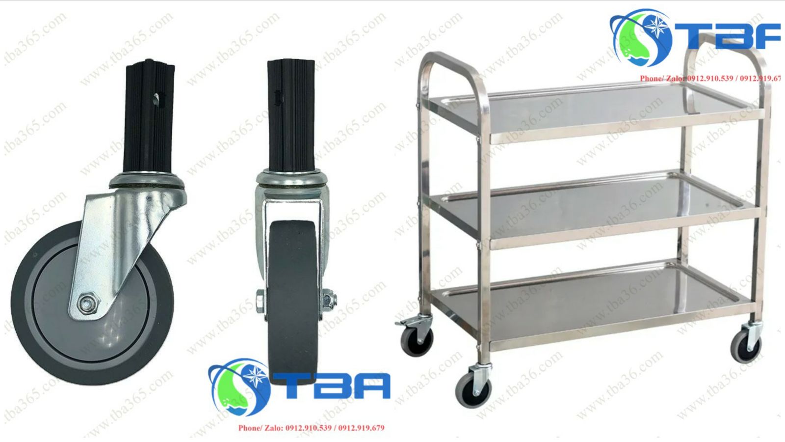 Bánh xe thay thế cho xe đẩy phục vụ 03 tầng inox cao cấp
