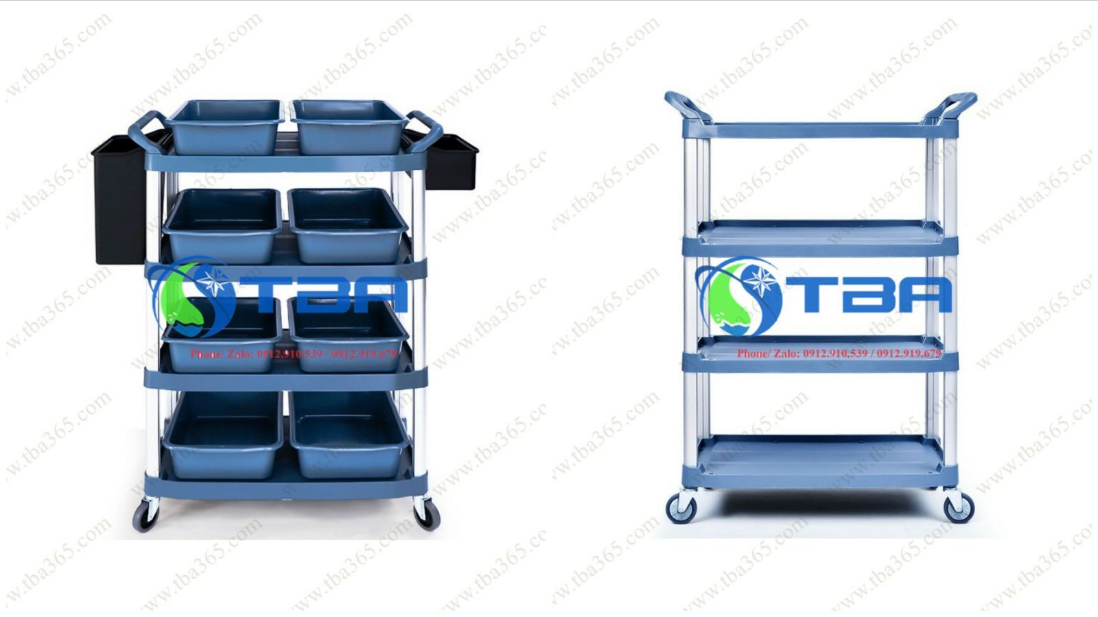 Xe đẩy phục vụ bàn cỡ lớn, khung nhôm bán nguyệt cao cấp cho nhà hàng