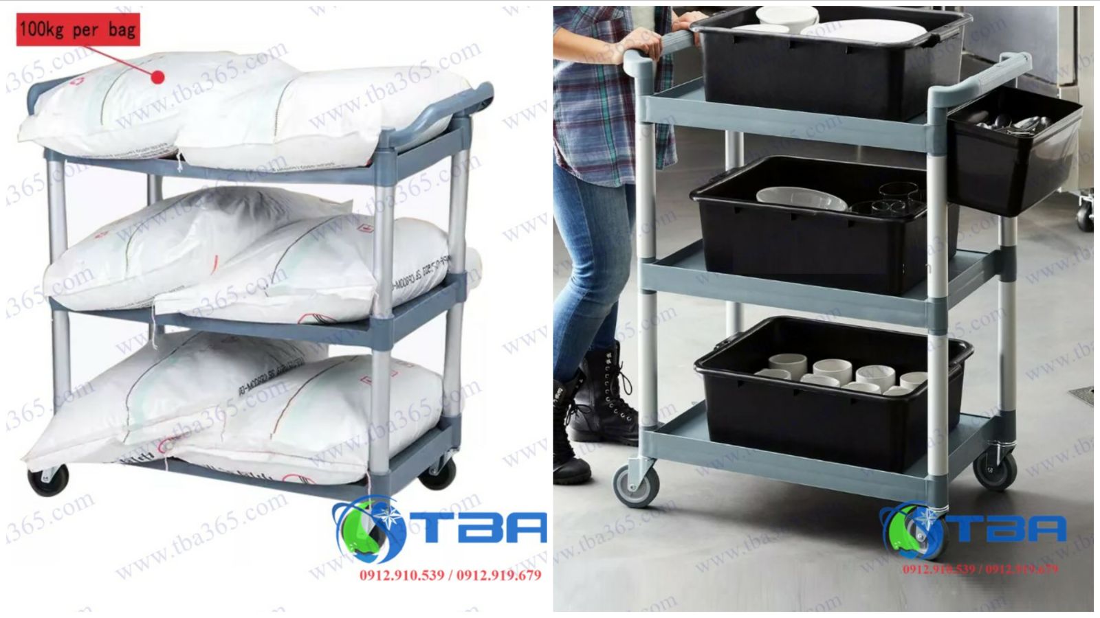 Xe đẩy phục vụ cỡ lớp D50 màu xám Thiết Bị Á Châu