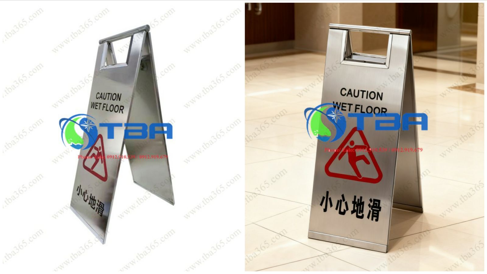 Bảng báo đặt sàn inox chữ A cao cấp: CHÚ Ý SÀN ƯỚT