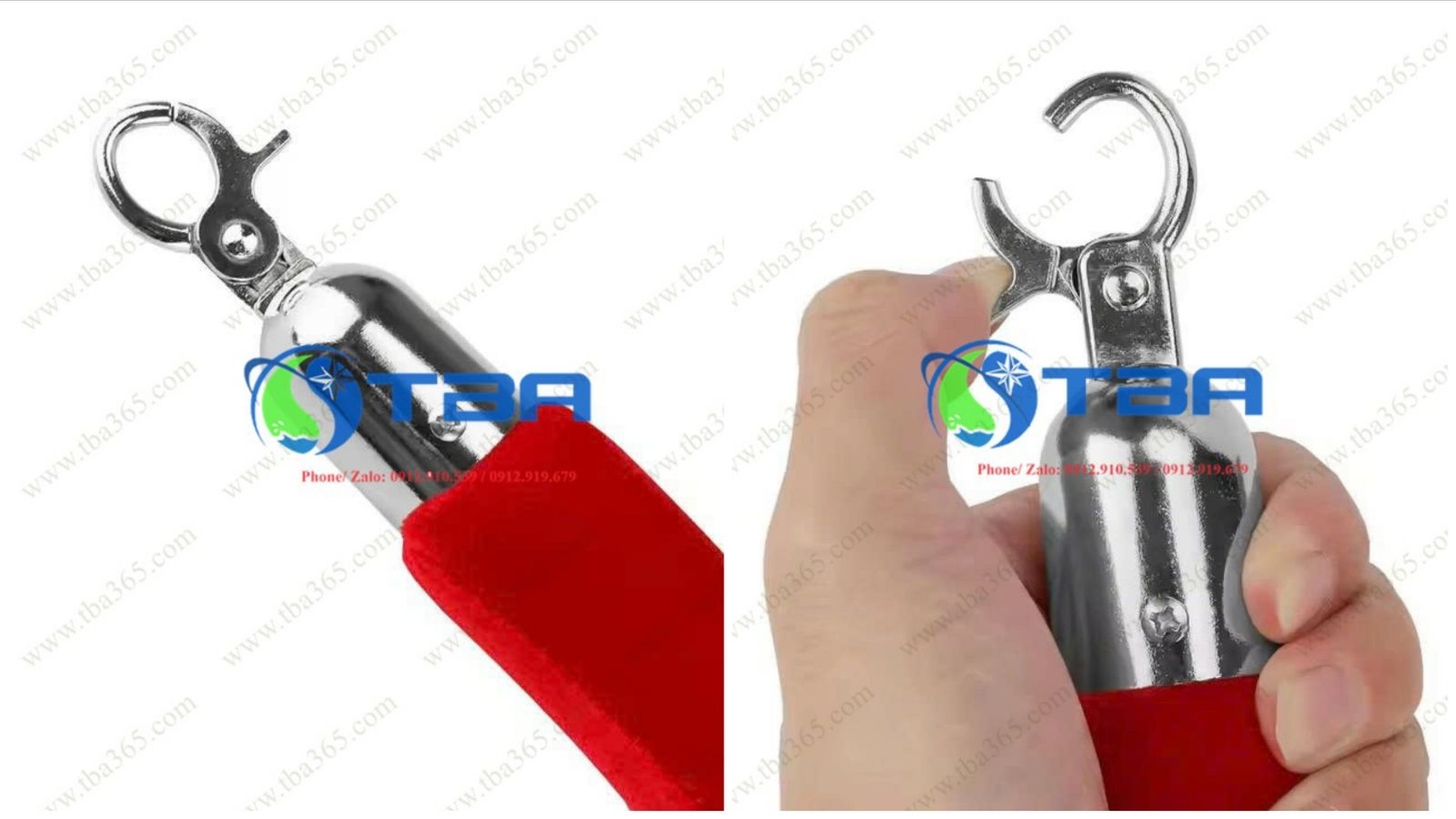 Móc khóa inox trắng cho dây nhung trụ chắn