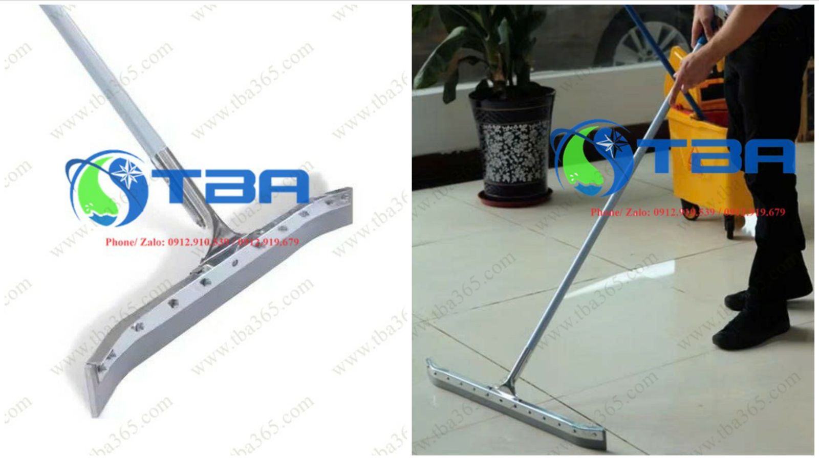 Cây đẩy nước, gạt nước sàn đầu inox cong 75cm Á CHÂU
